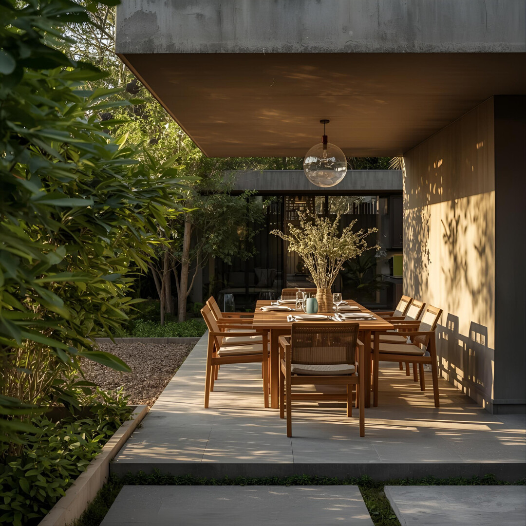 An outdoor concrete patio area in the backyard of a Doncaster home